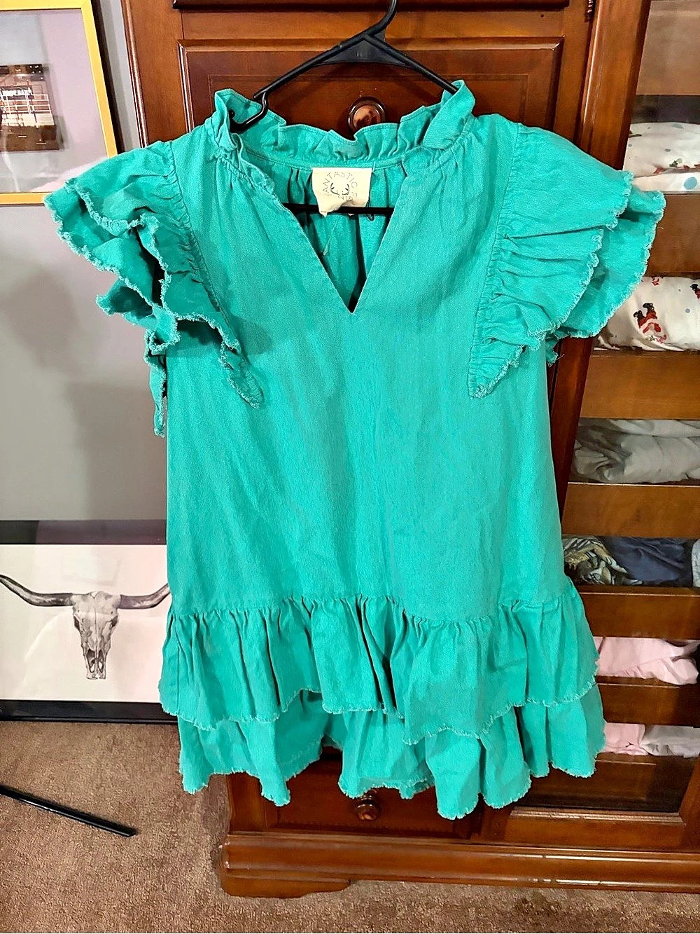 Ruffle Blouse in Green Size Small Like New